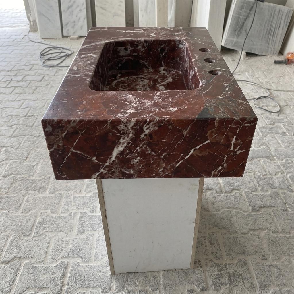 Calacatta Viola Marble wall mount sink — right side view (photo 5)