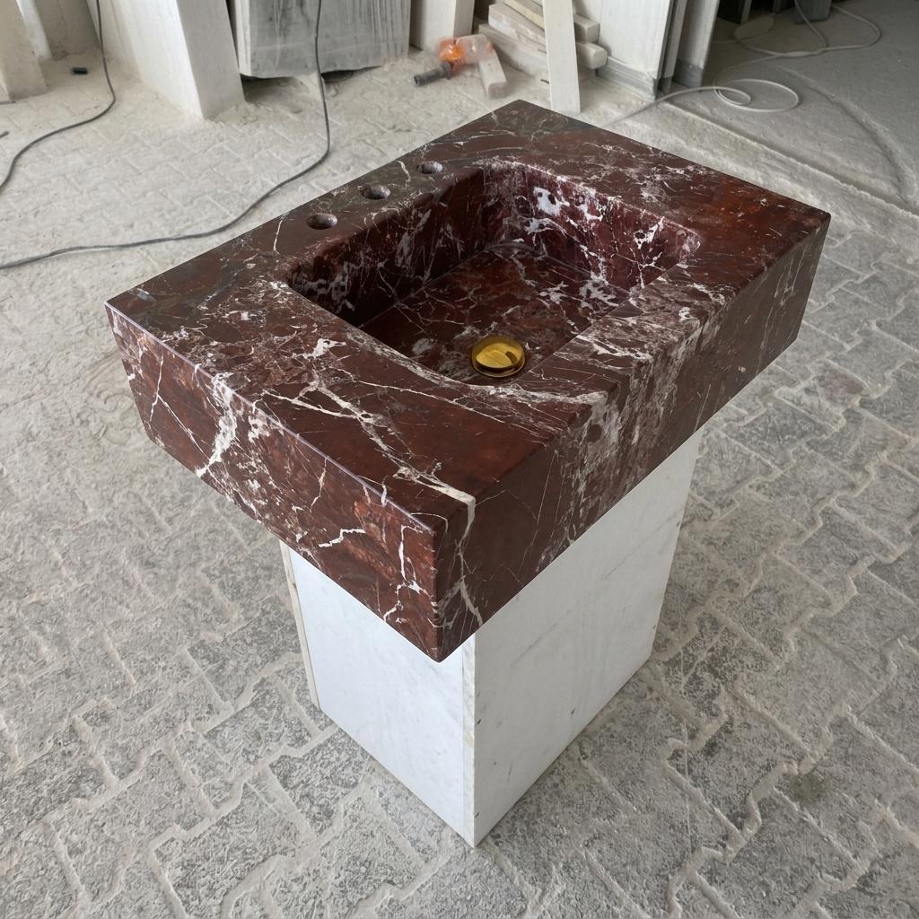 Calacatta Viola Marble wall mount sink — isometric three-quarter view (photo 8)