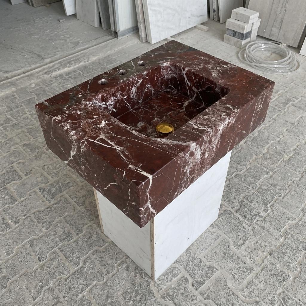 Calacatta Viola Marble wall mount sink — isometric three-quarter view (photo 9)