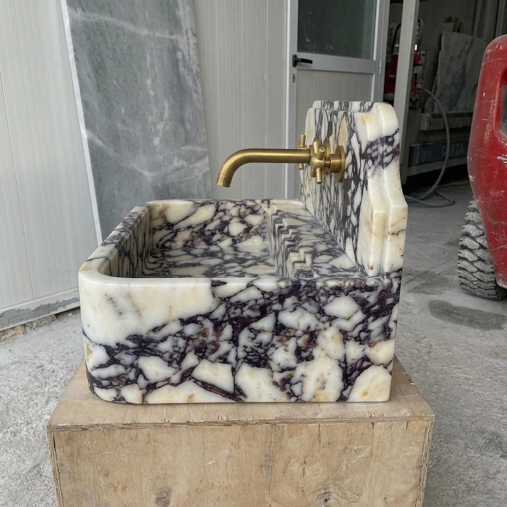 Calacatta Viola Marble square vessel sink — right side view (photo 5)