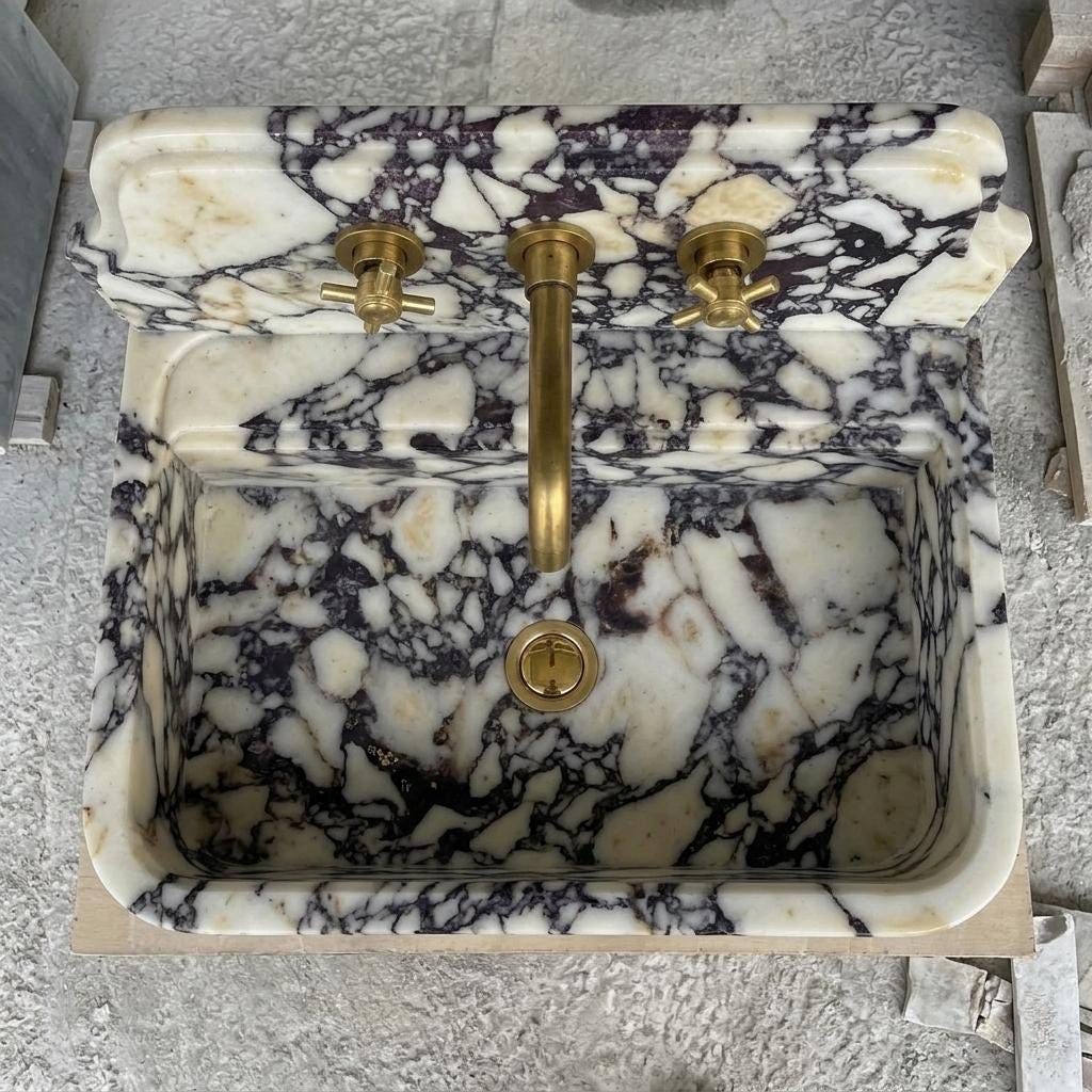 Calacatta Viola Marble square vessel sink — top-down view (photo 6)