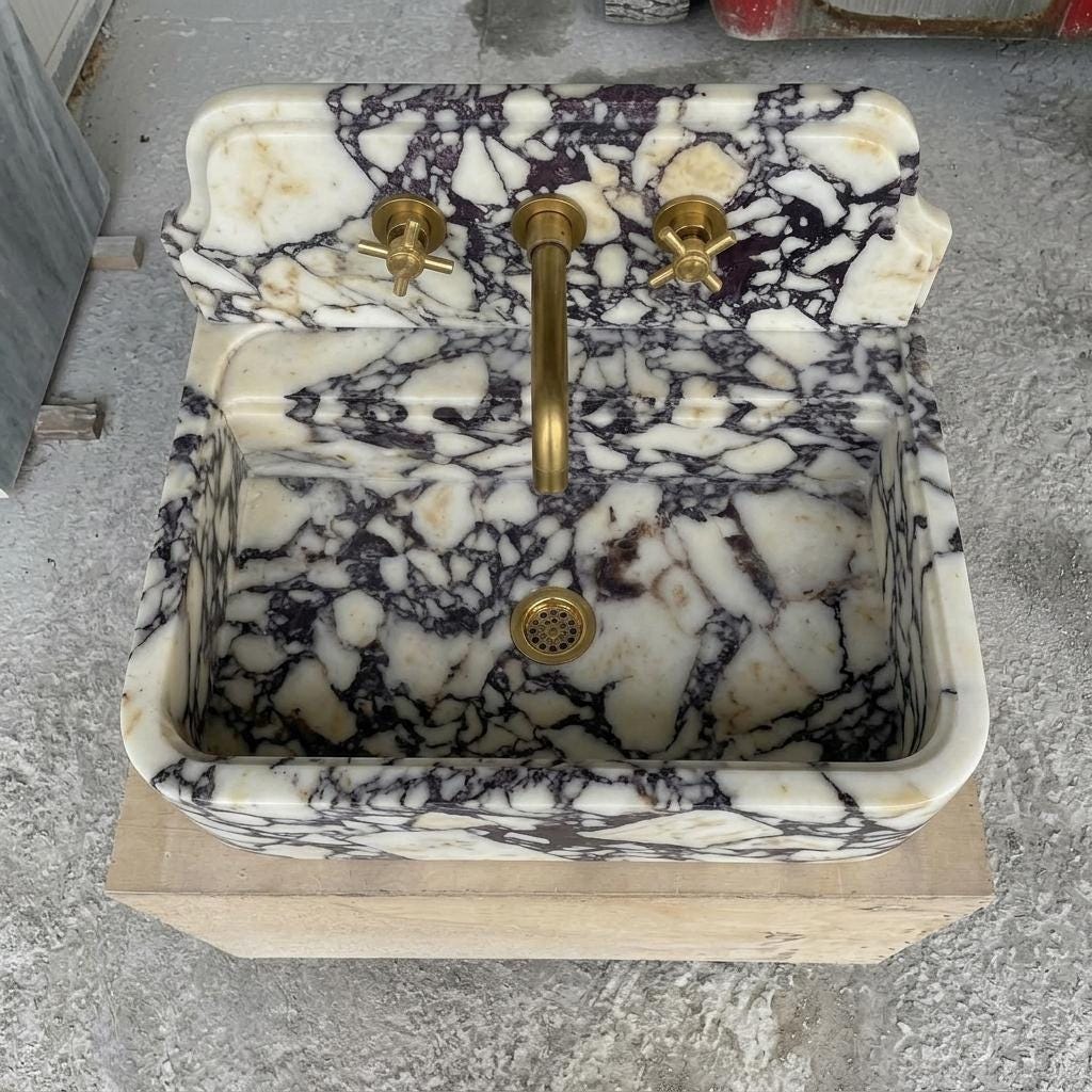 Calacatta Viola Marble square vessel sink — bird's eye view (photo 17)