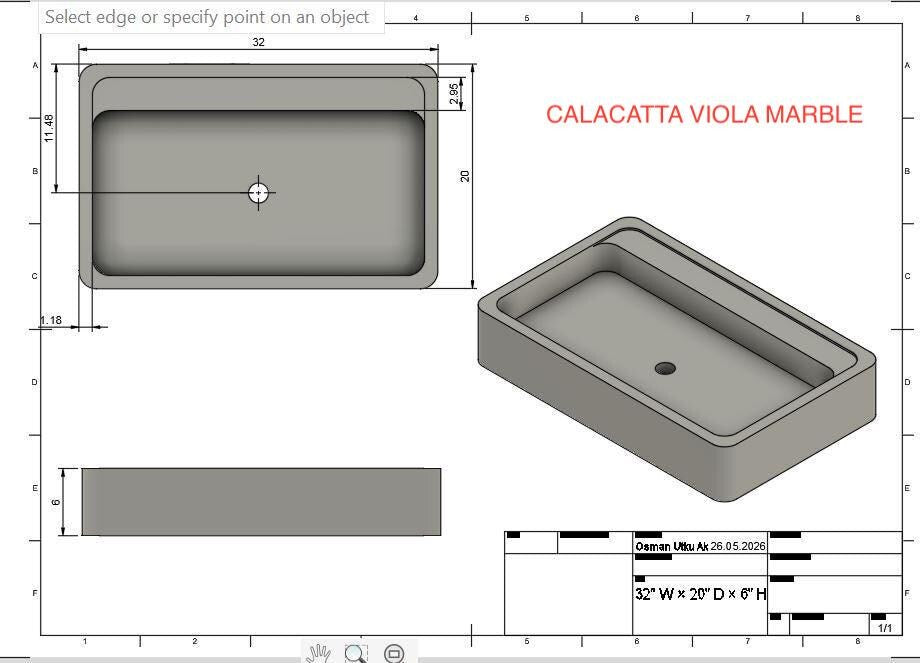 Handcarved Calacatta Viola marble custom size sink by Marblyart, made to order — photo 17 of 19