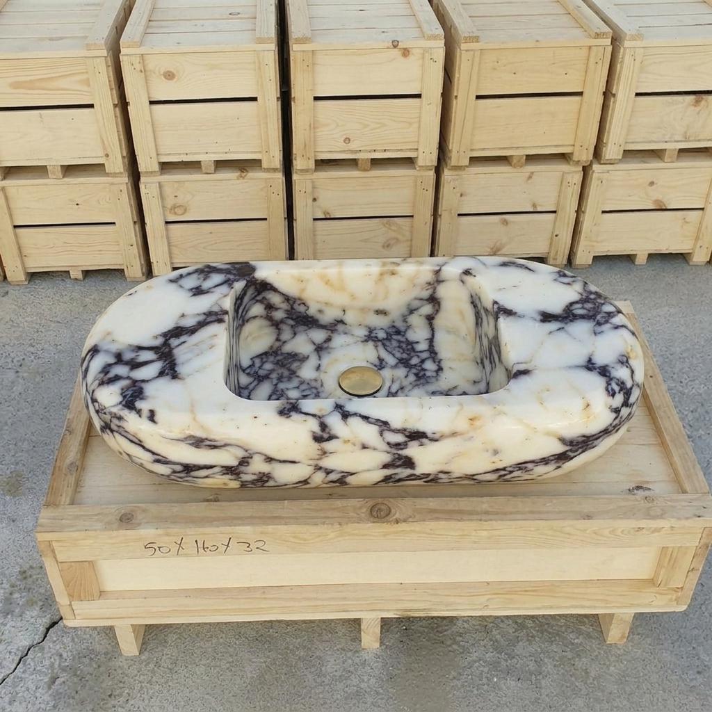 Calacatta Viola Marble wall mount sink — front view (photo 12)