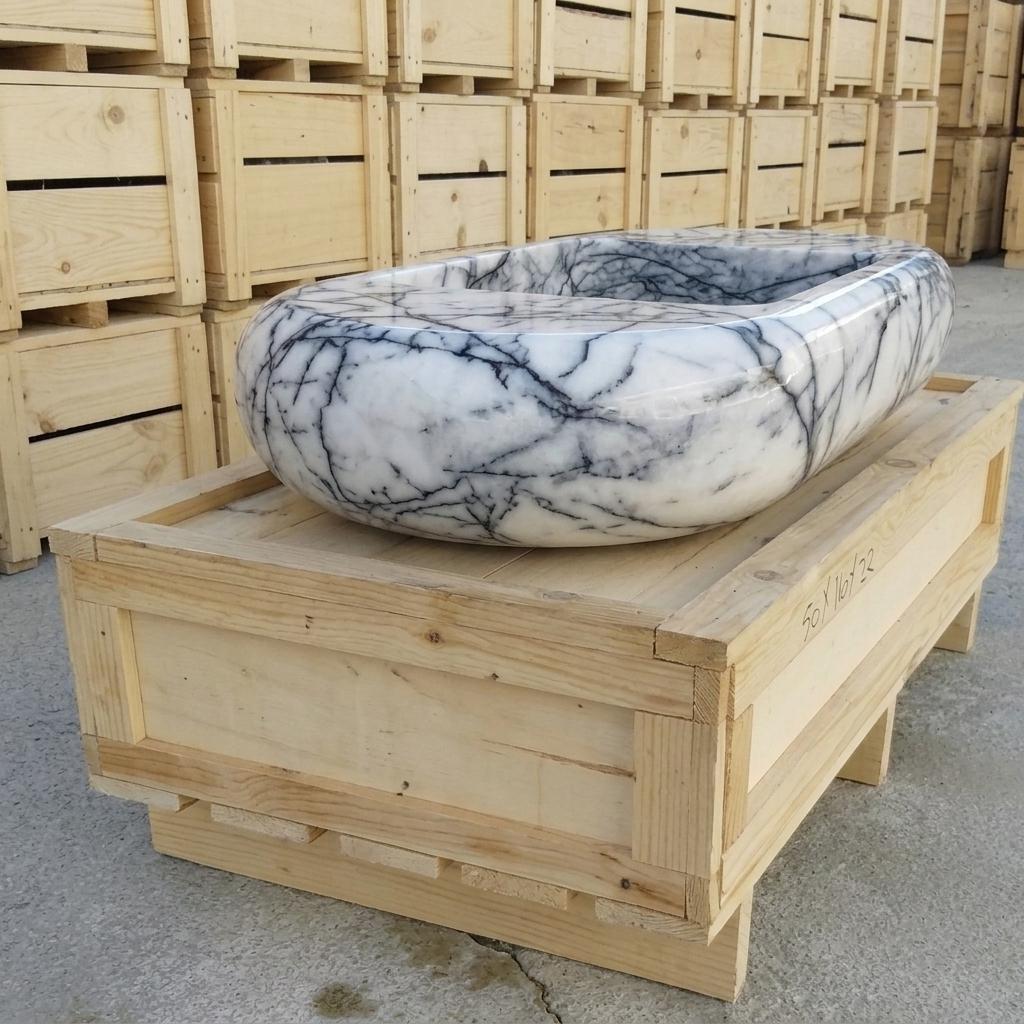Lilac Marble fluted vessel sink — left side view (photo 4)