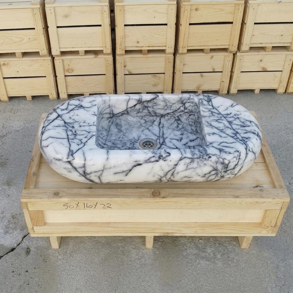 Lilac Marble fluted vessel sink — front view (photo 12)