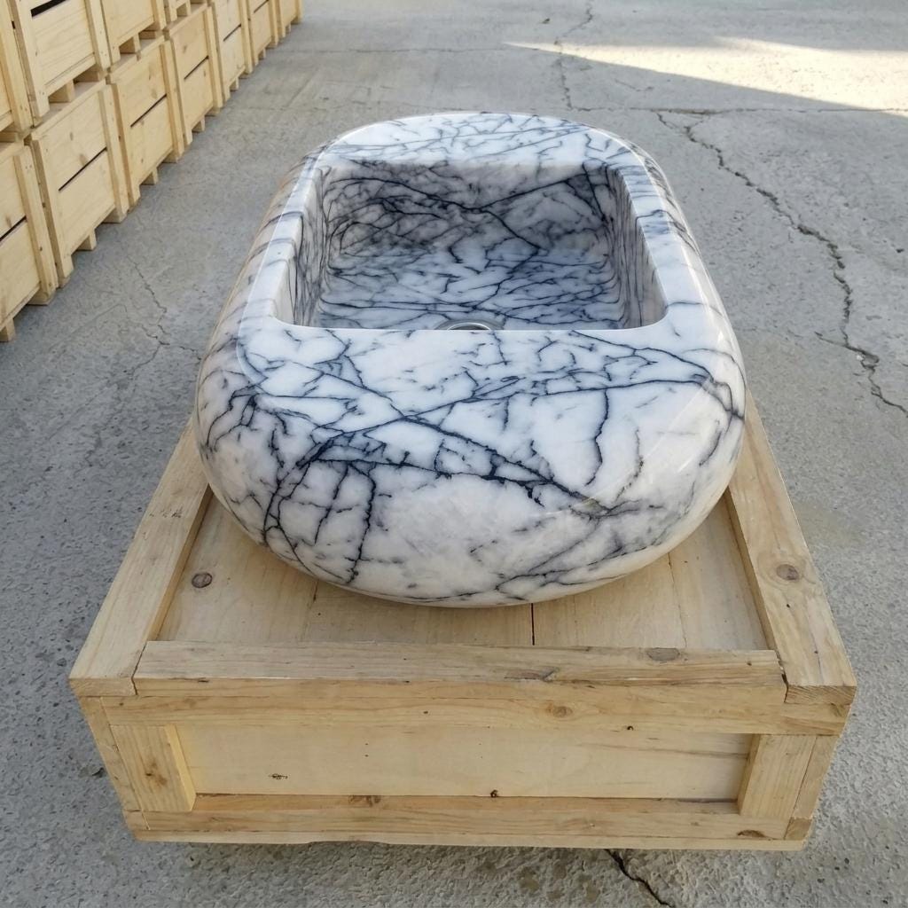 Lilac Marble fluted vessel sink — front view (photo 14)