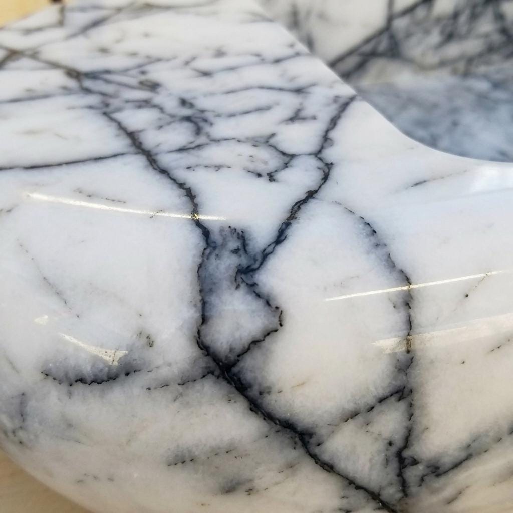 Lilac Marble fluted vessel sink — close-up of marble veining (photo 16)