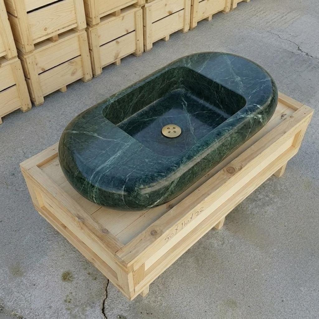 Verde Marble wall mount sink — isometric three-quarter view (photo 8)