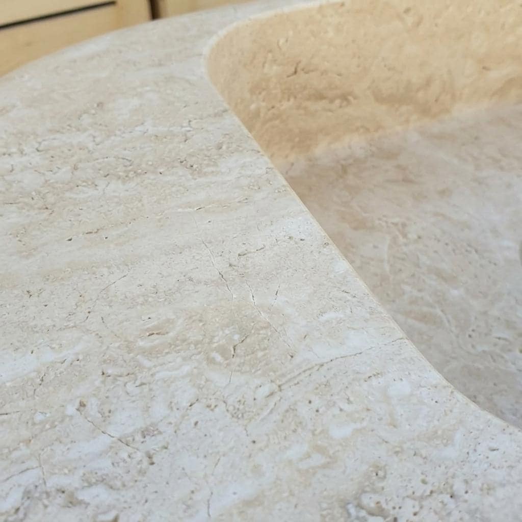 Beige Travertine fluted vessel sink — close-up of marble veining (photo 16)