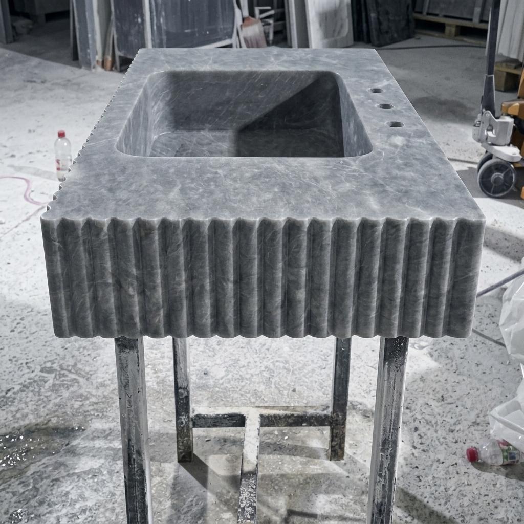 Thundra Gray Marble square vessel sink — front view (photo 2)