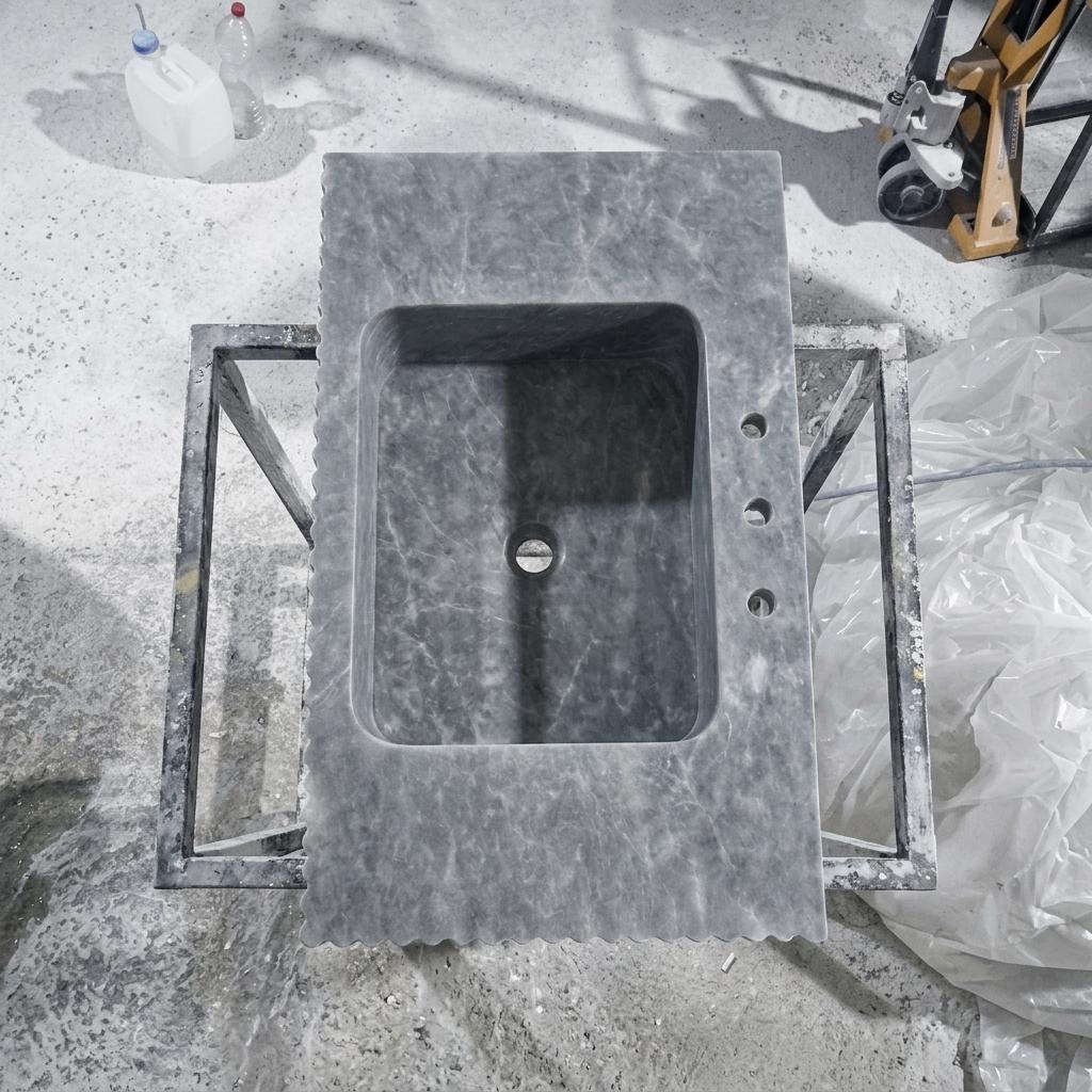 Thundra Gray Marble square vessel sink — top-down view (photo 6)