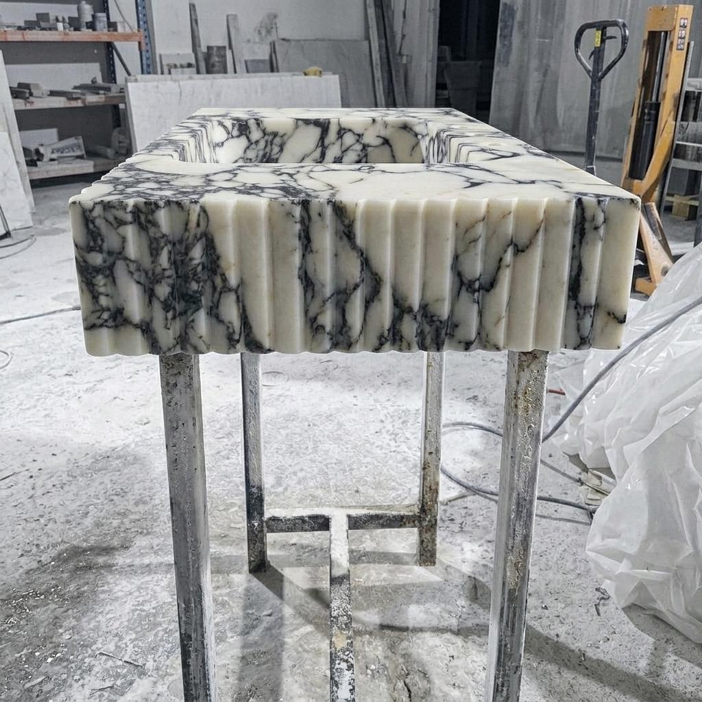 Calacatta Viola Marble wall mount sink — left side view (photo 4)