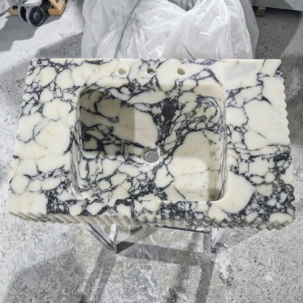 Calacatta Viola Marble wall mount sink — top-down view (photo 6)