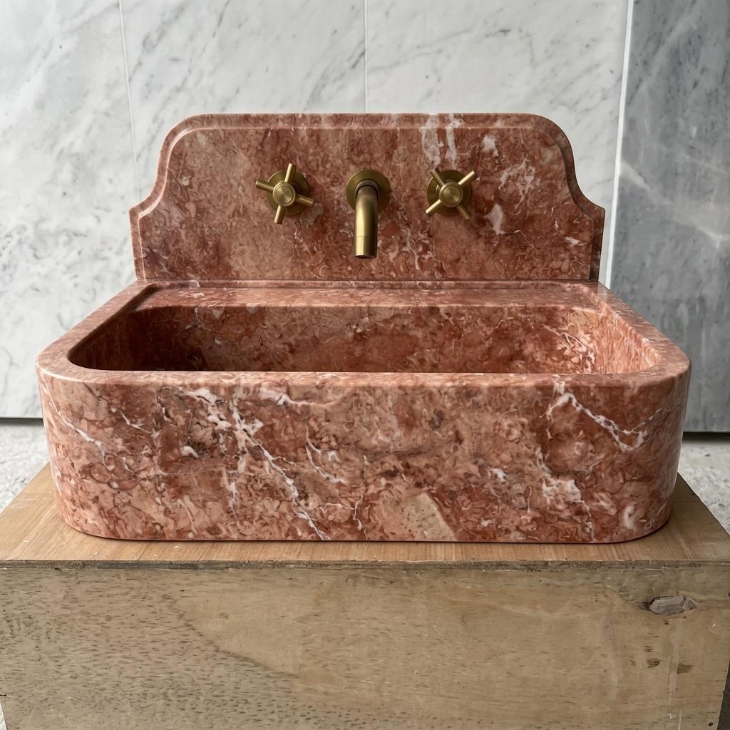 Red Travertine wall mount sink — front view (photo 2)