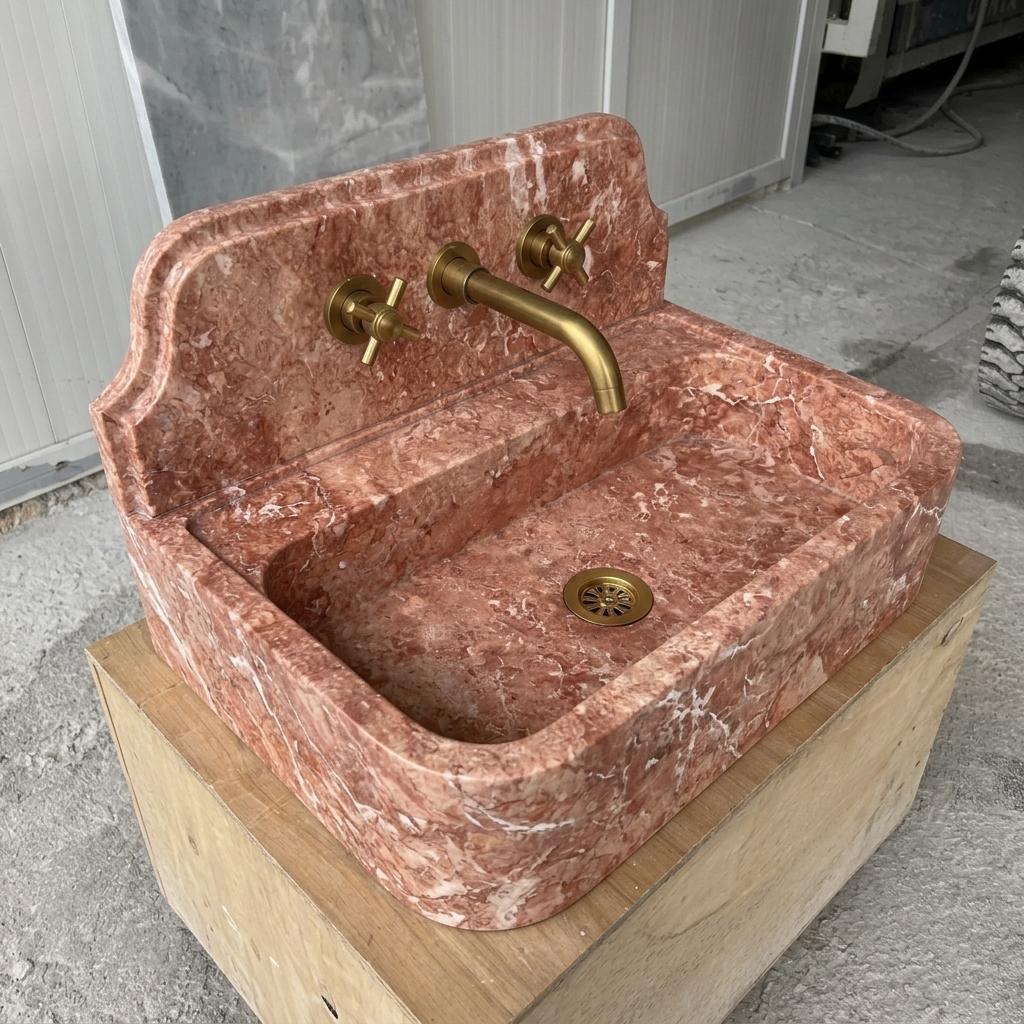 Red Travertine wall mount sink — front view (photo 8)