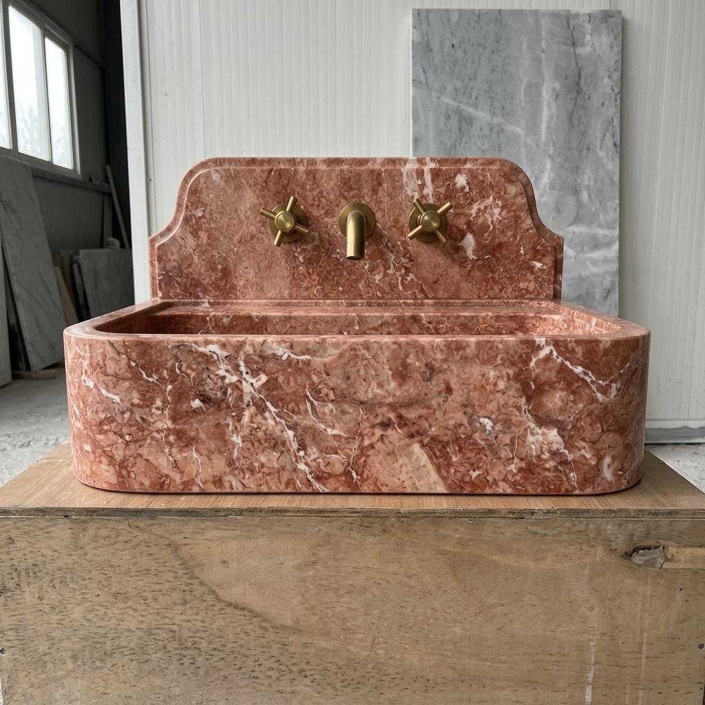 Red Travertine wall mount sink — front view (photo 10)