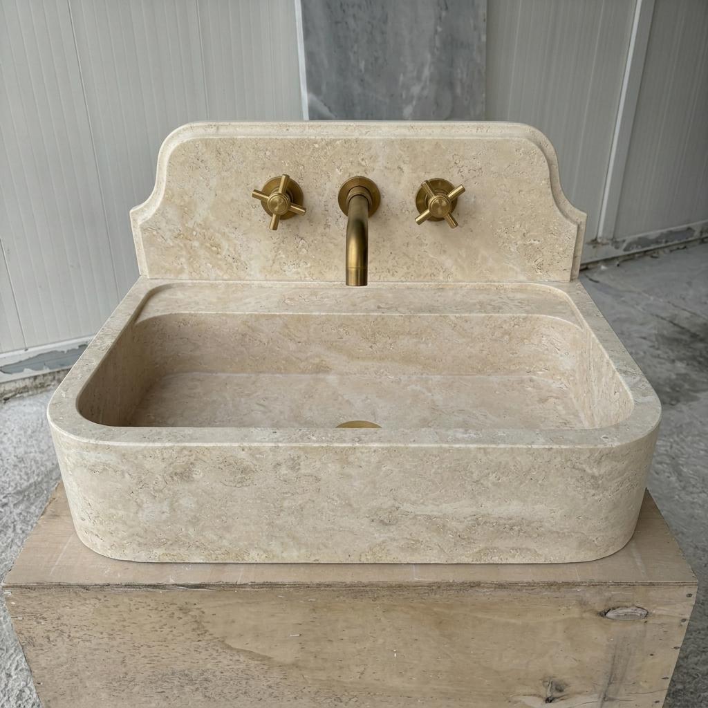 Beige Travertine wall mount sink — front view (photo 2)