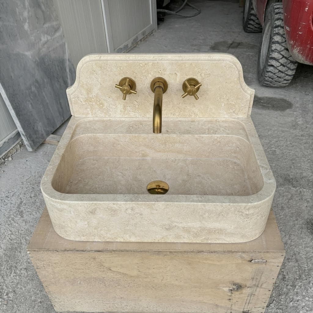 Beige Travertine wall mount sink — front view (photo 11)