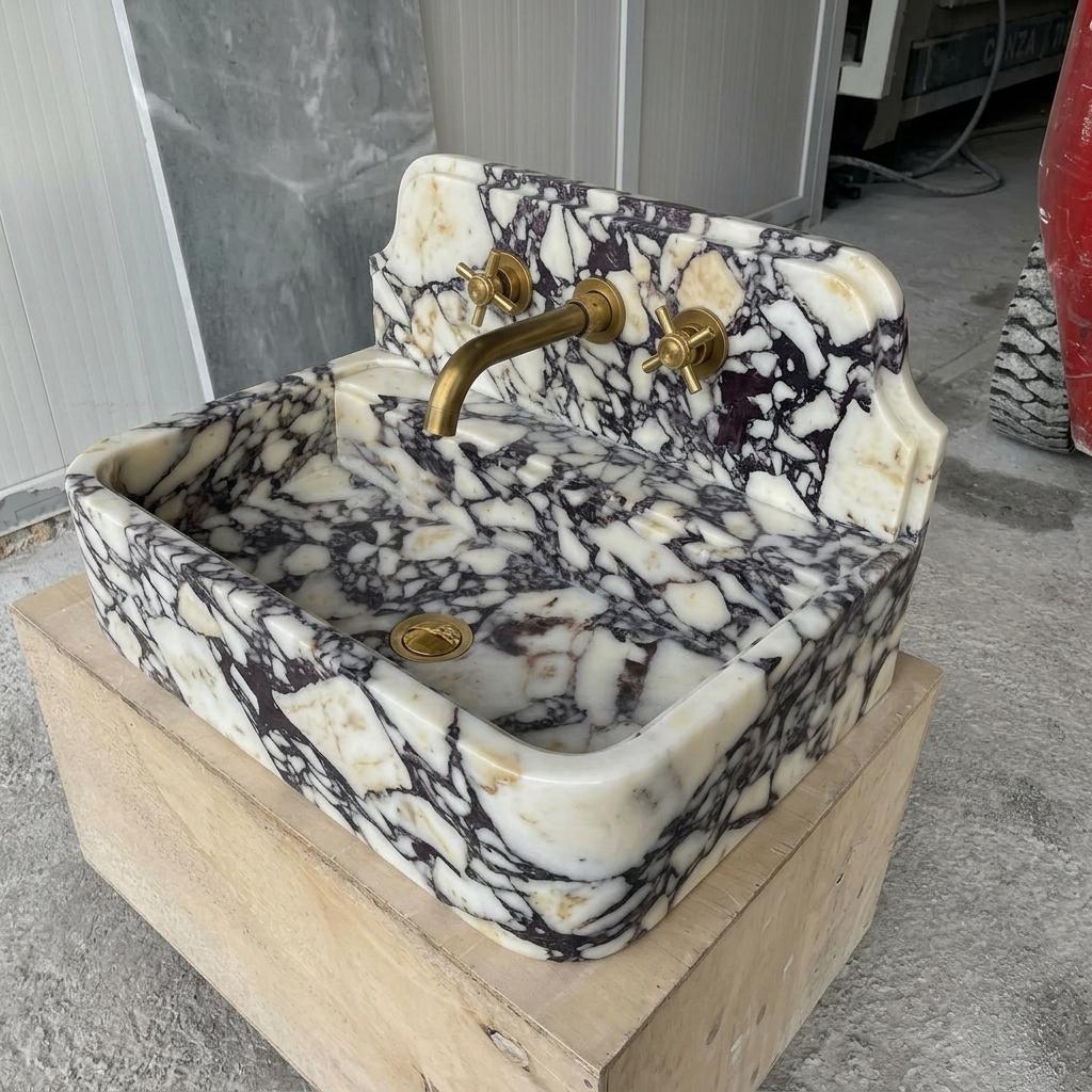 Calacatta Viola Marble square vessel sink — product photograph