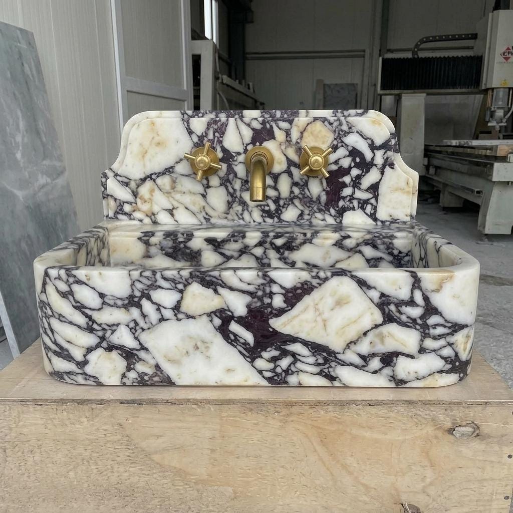 Calacatta Viola Marble square vessel sink — front view (photo 2)