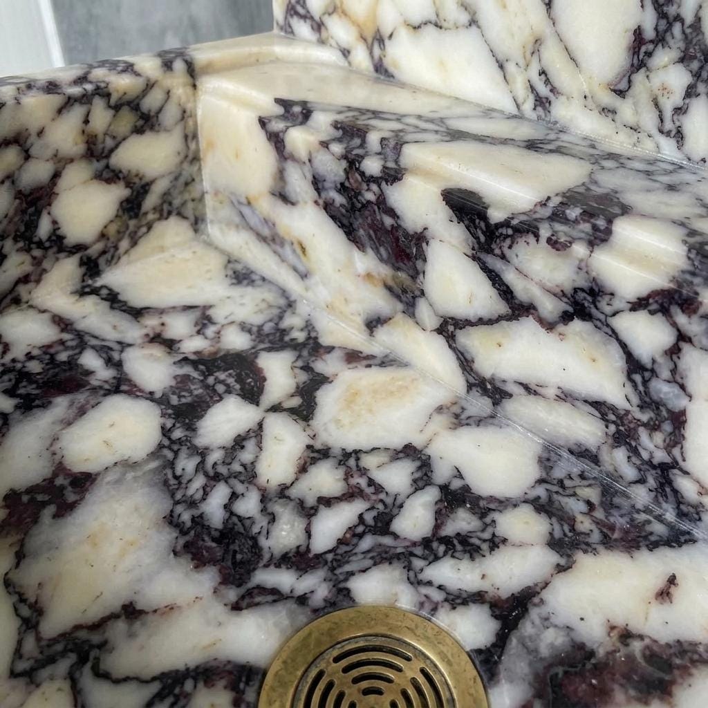 Calacatta Viola Marble square vessel sink — close-up of marble veining (photo 14)