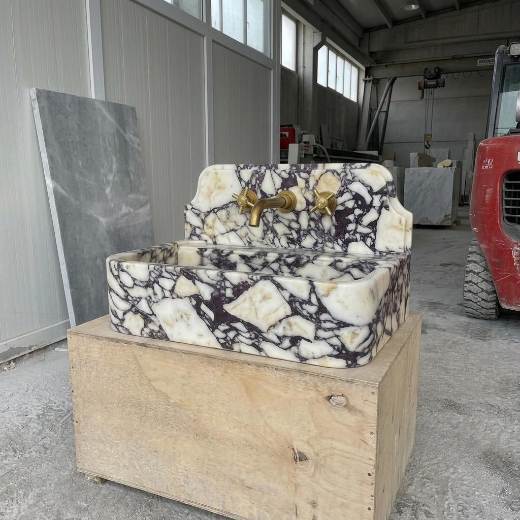 Calacatta Viola Marble square vessel sink — full wide shot (photo 15)