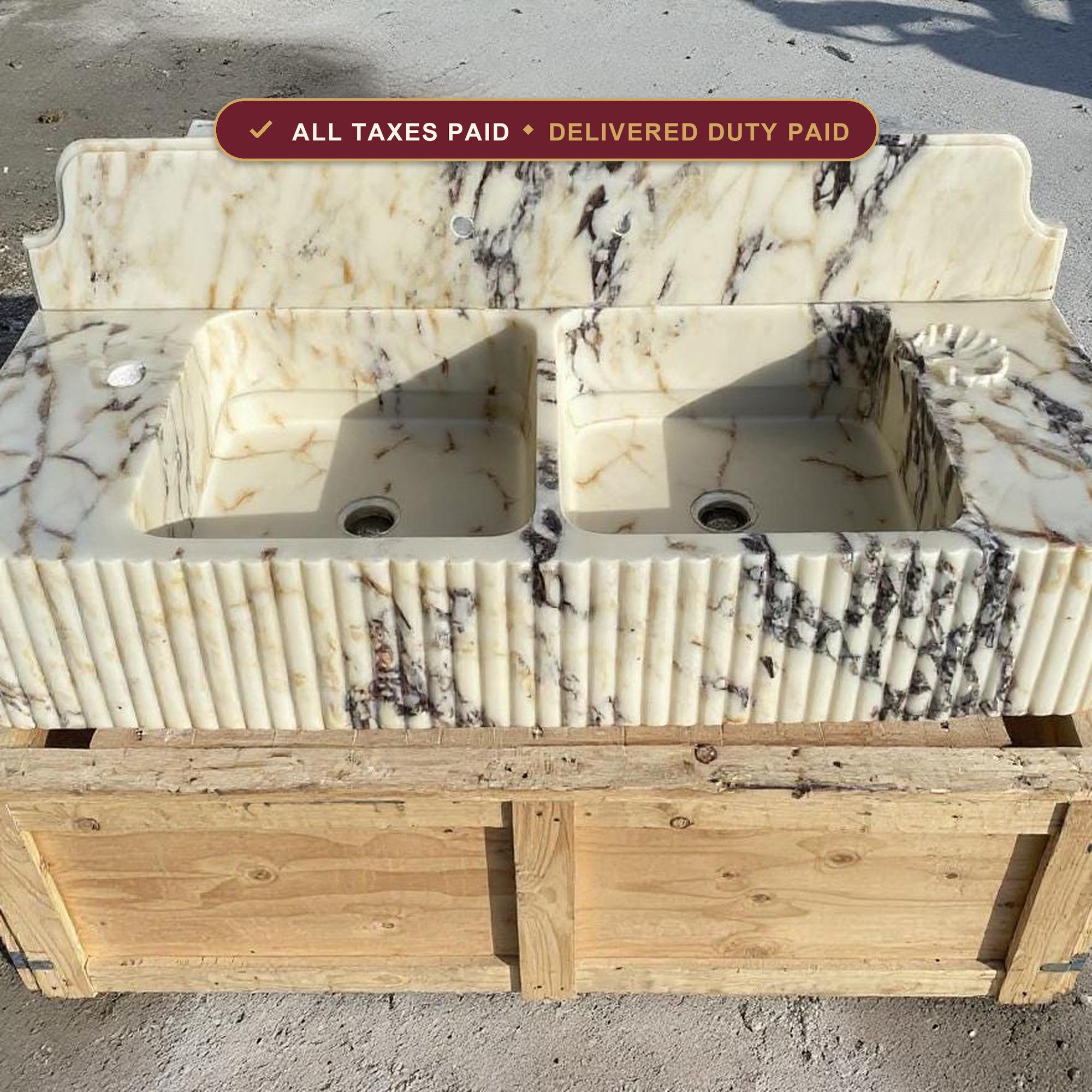 Handcarved Calacatta Viola marble vessel sink by Marblyart, custom made to order — photo 1 of 11