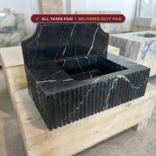 Handcarved Nero Marquina marble wall mounted sink by Marblyart, custom made to order — photo 1 of 14