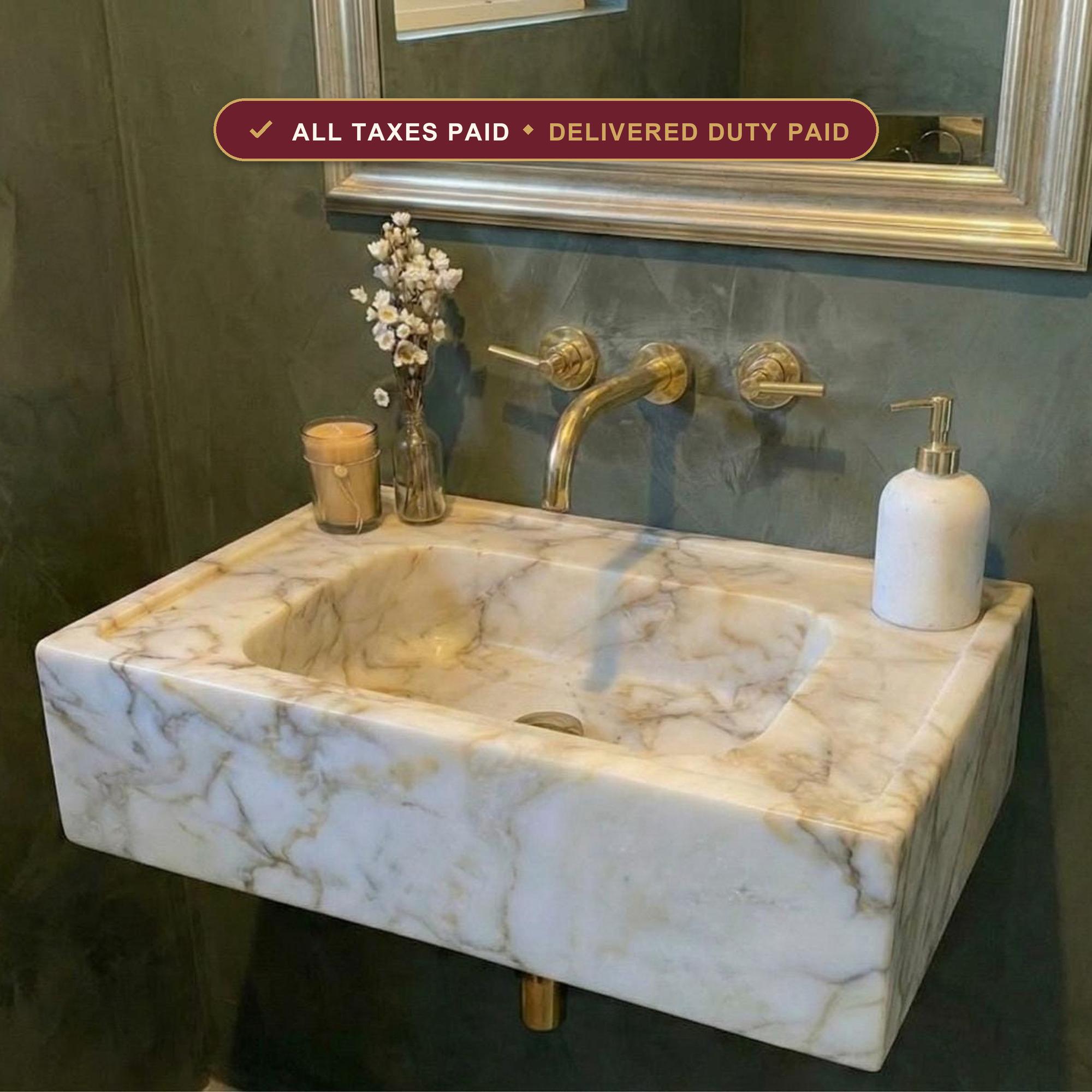 Handcarved Calacatta Gold marble vessel sink by Marblyart, custom made to order — photo 1 of 13