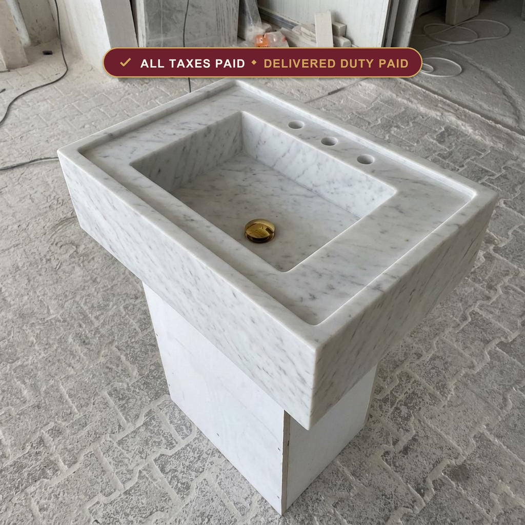 Handcarved Carrara marble wall mounted sink by Marblyart, custom made to order — photo 1 of 11