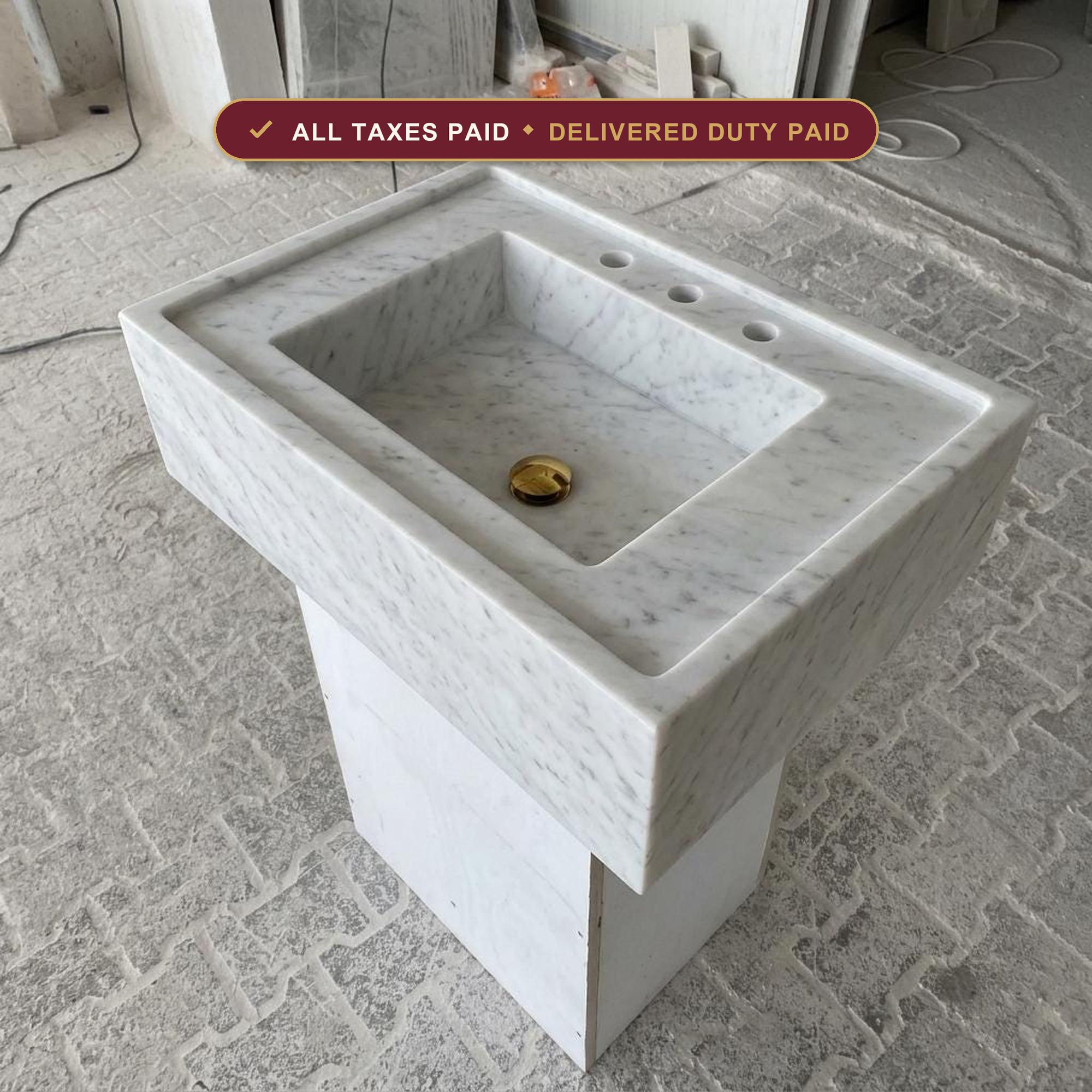 Handcarved Carrara marble wall mounted sink by Marblyart, custom made to order — photo 1 of 11