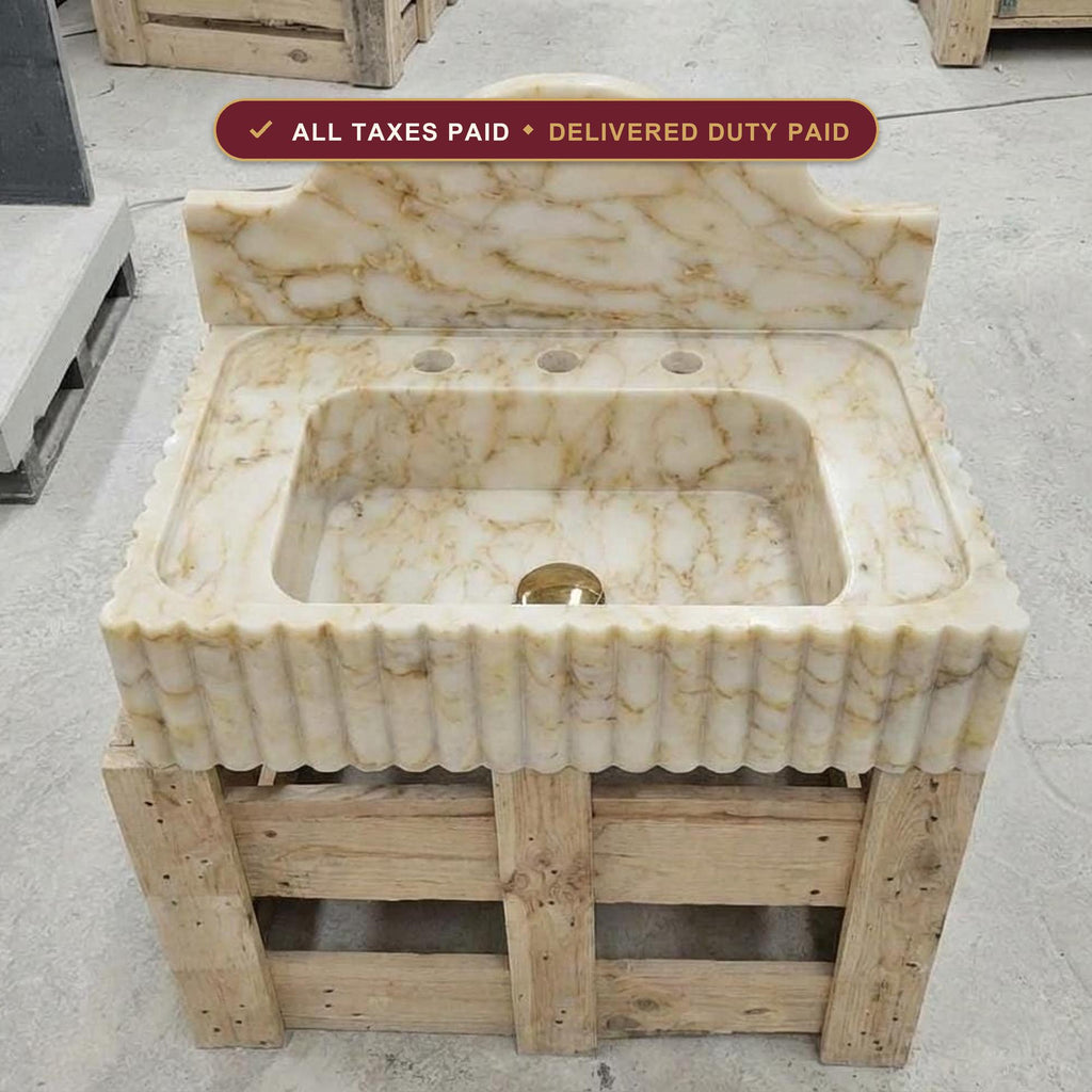 Handcarved natural marble marble floating vanity sink by Marblyart, custom made to order — photo 1 of 10