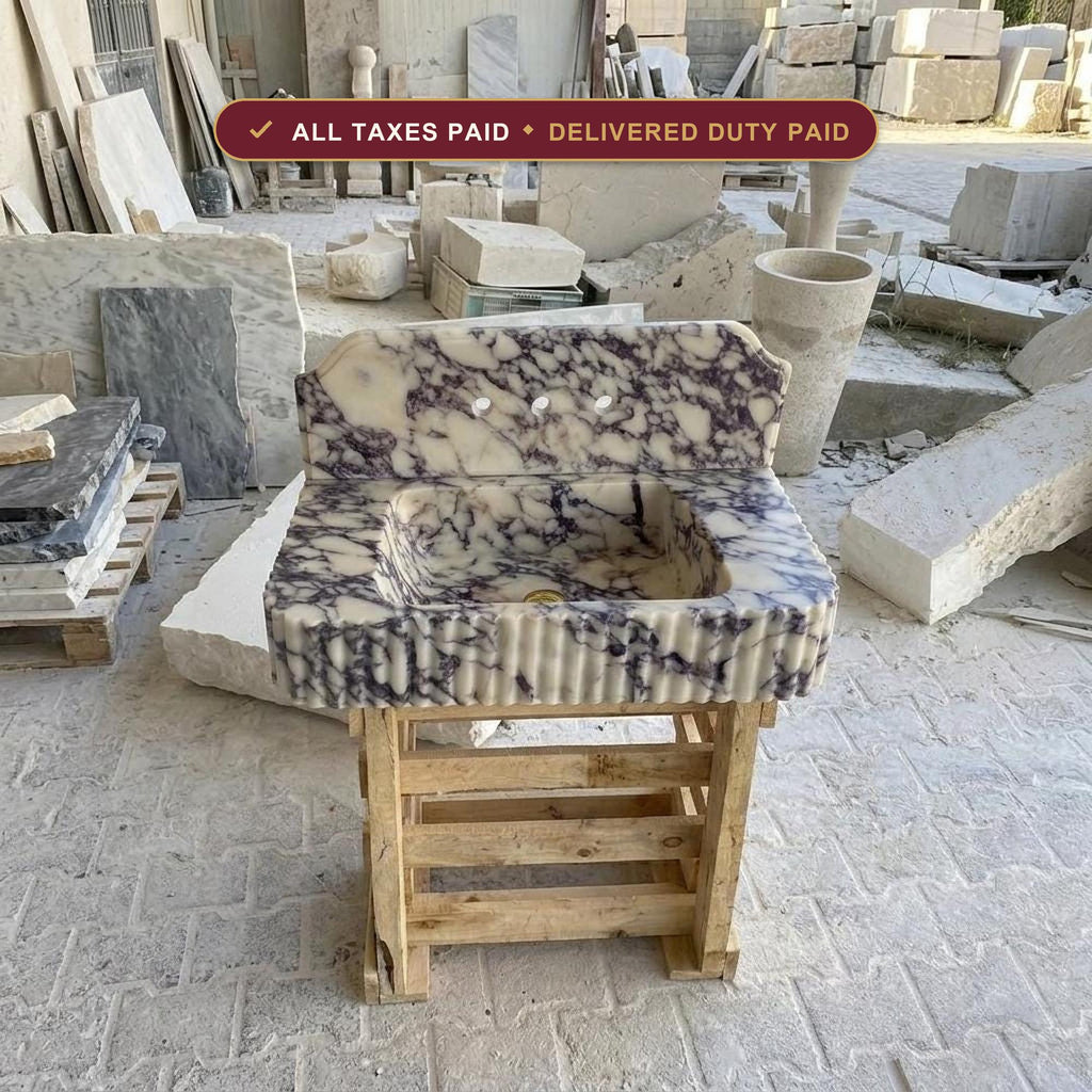 Handcarved Calacatta Viola marble floating vanity sink by Marblyart, custom made to order — photo 1 of 15