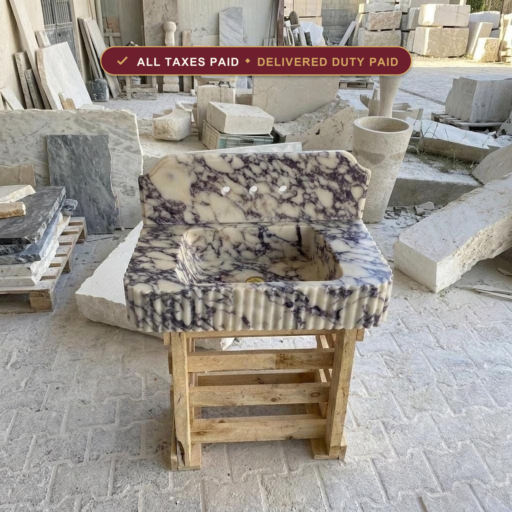 Handcarved Calacatta Viola marble floating vanity sink by Marblyart, custom made to order — photo 1 of 15