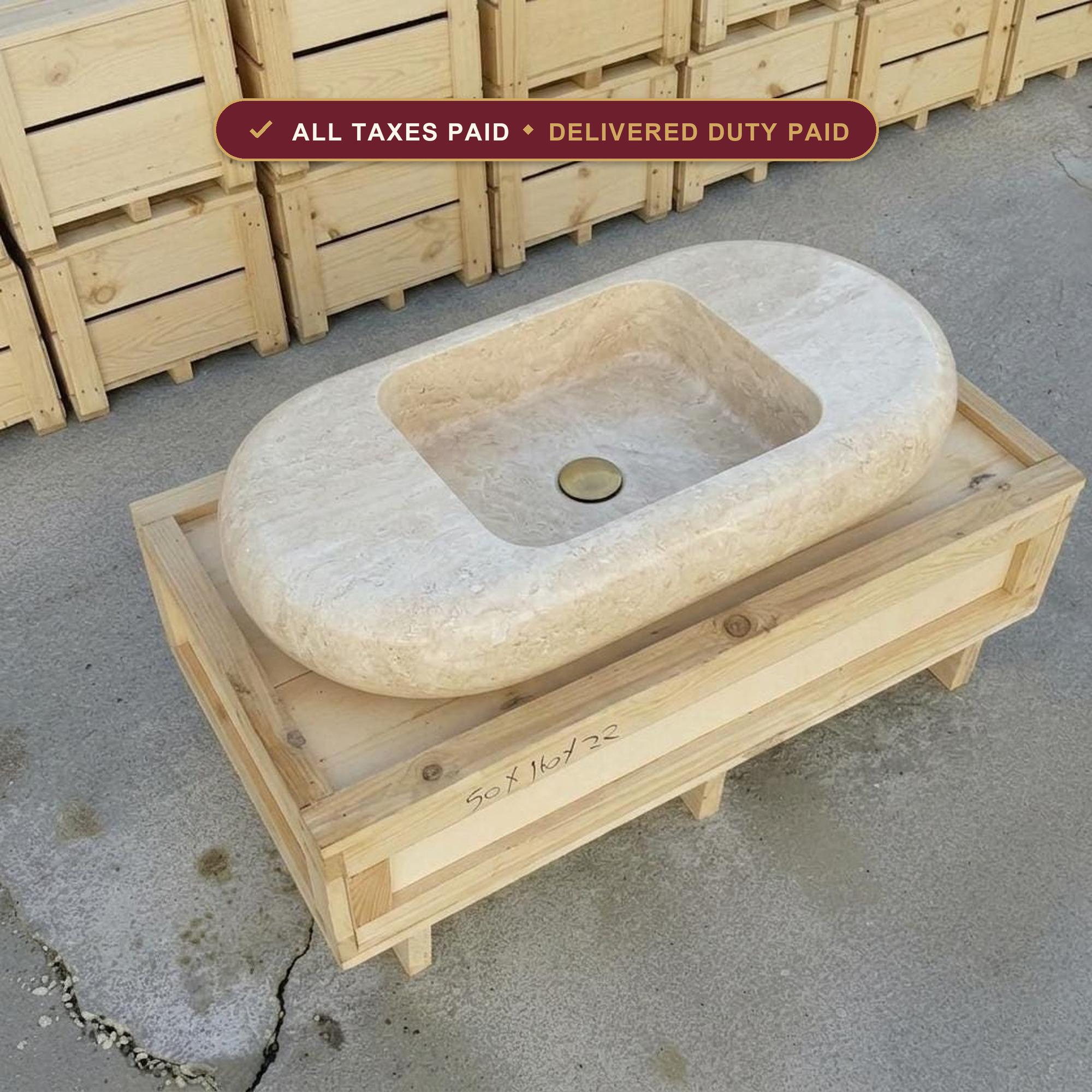 Handcarved beige travertine marble floating vanity sink by Marblyart, custom made to order — photo 1 of 13