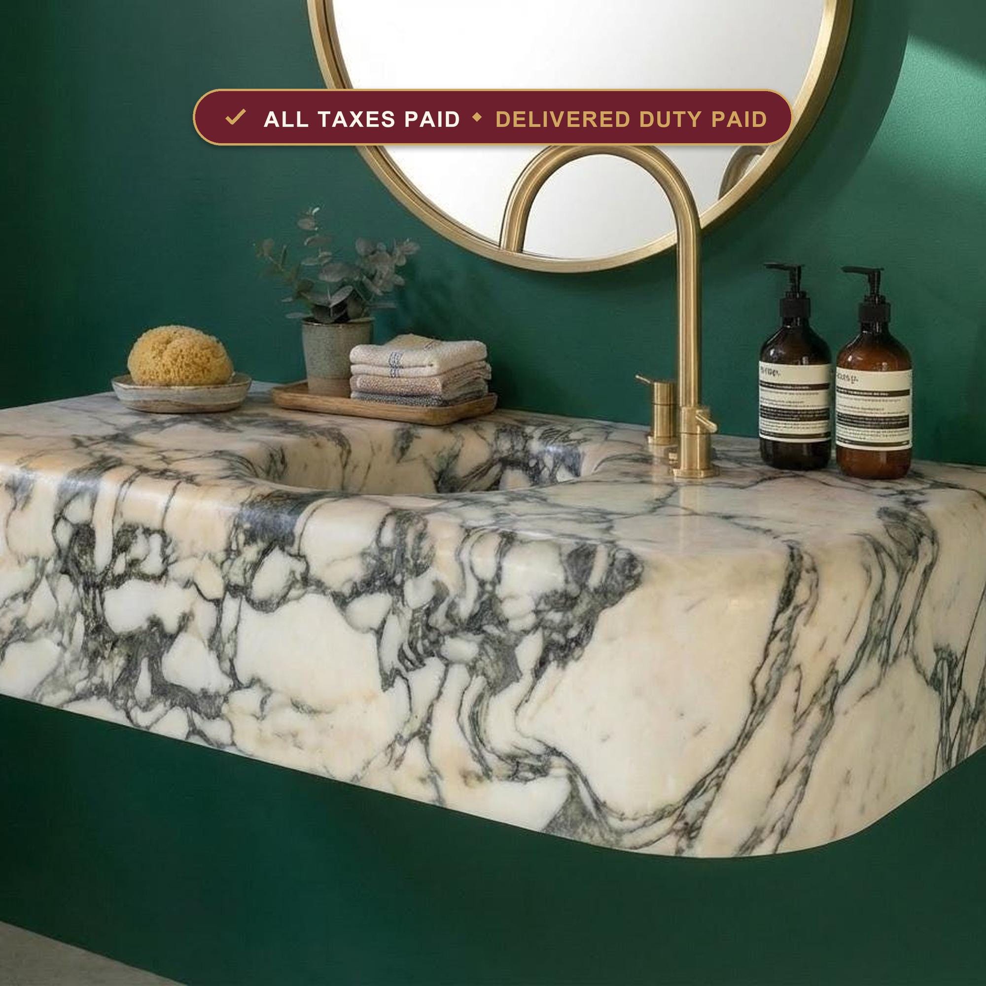 Handcarved natural marble marble floating vanity sink by Marblyart, custom made to order — photo 1 of 15