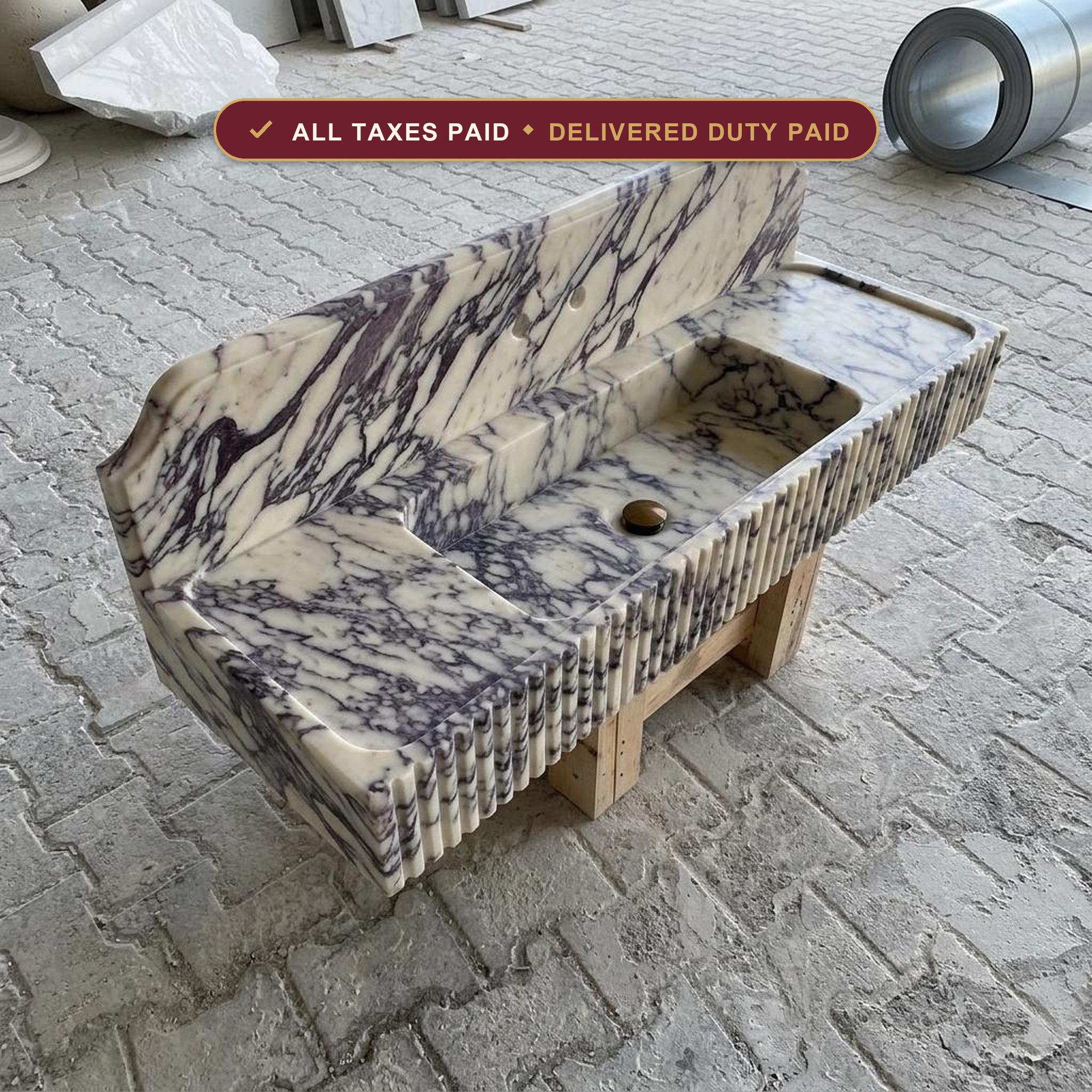 Handcarved Calacatta Viola marble floating vanity sink by Marblyart, custom made to order — photo 1 of 16