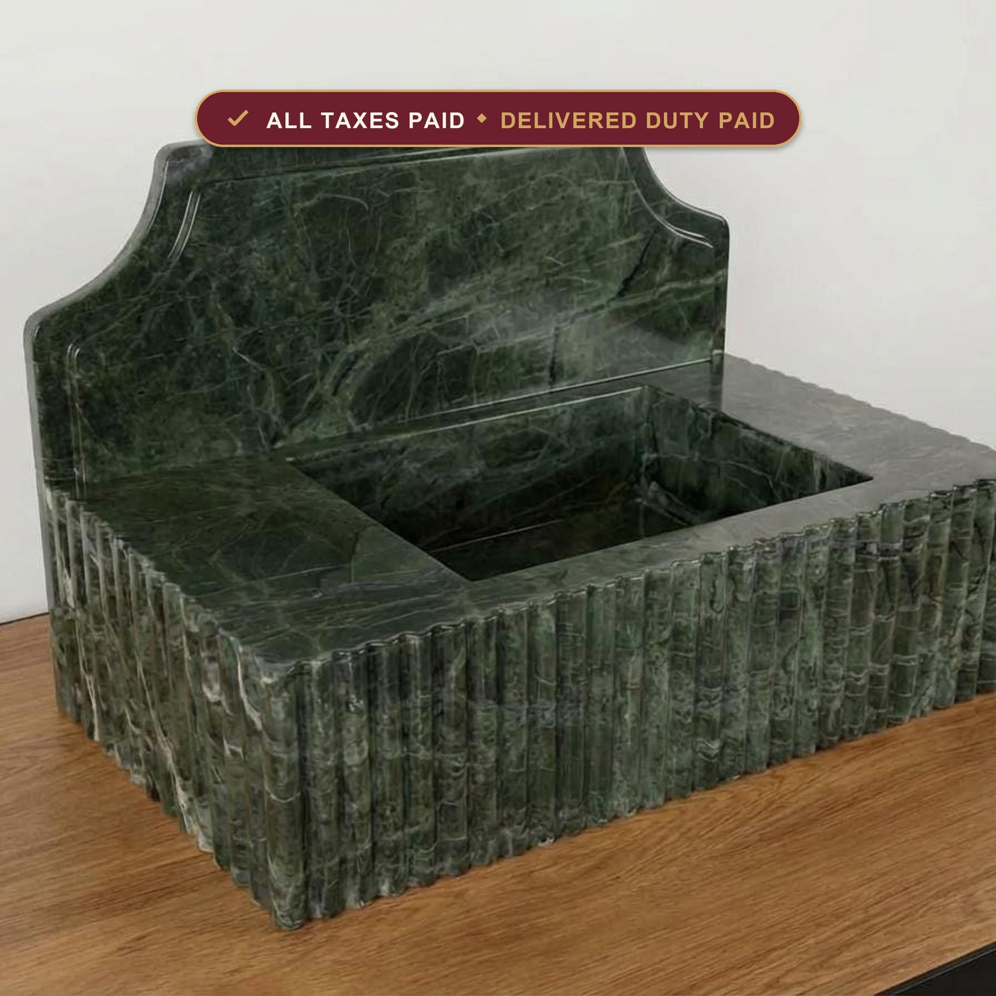 Handcarved Verde green marble wall mounted sink by Marblyart, custom made to order — photo 1 of 14