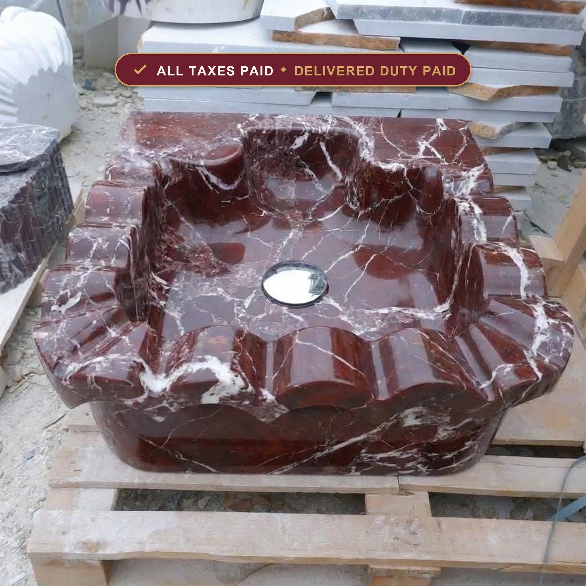 Handcarved Rosso Levanto marble floating vanity sink by Marblyart, custom made to order — photo 1 of 15