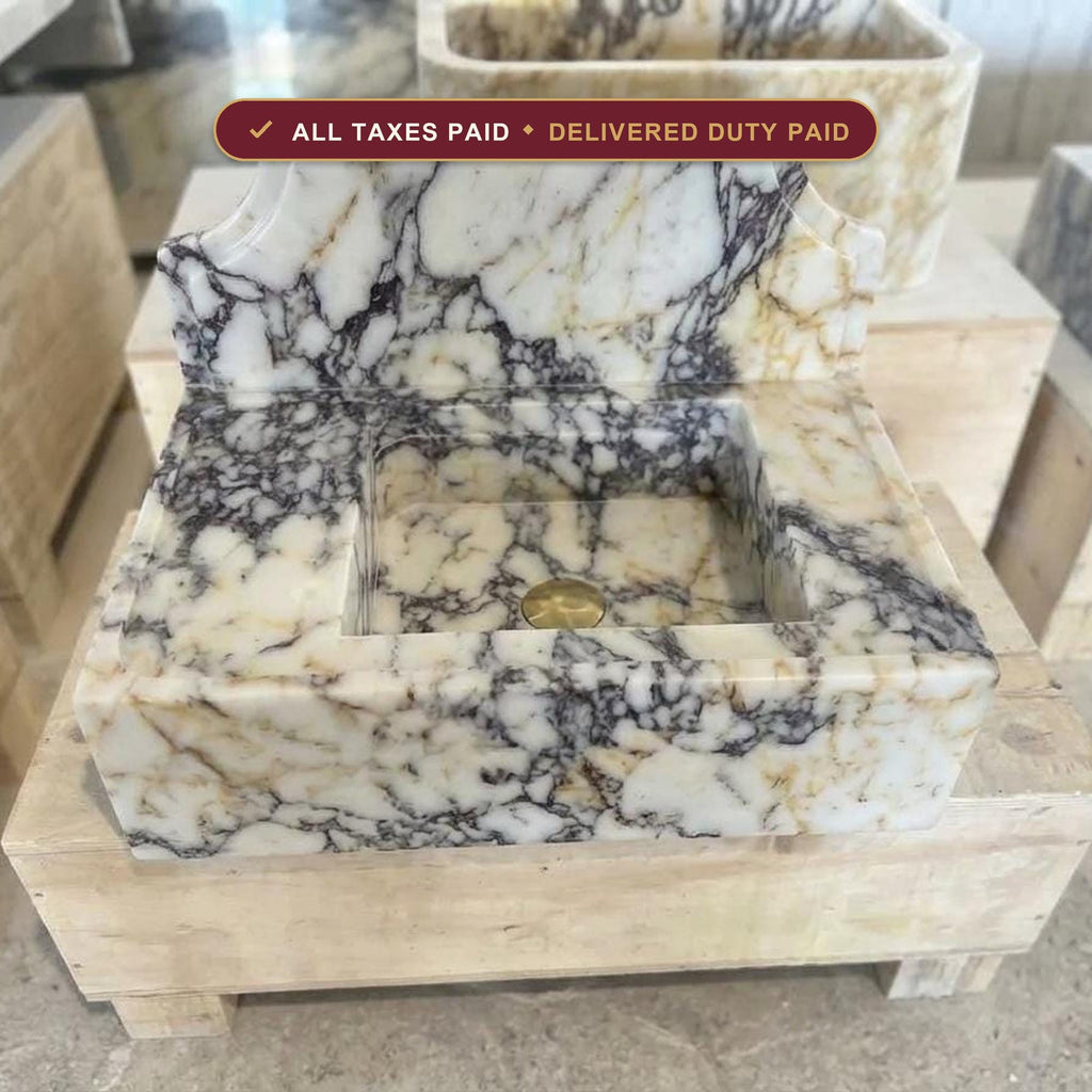 Handcarved natural marble marble floating vanity sink by Marblyart, custom made to order — photo 1 of 11