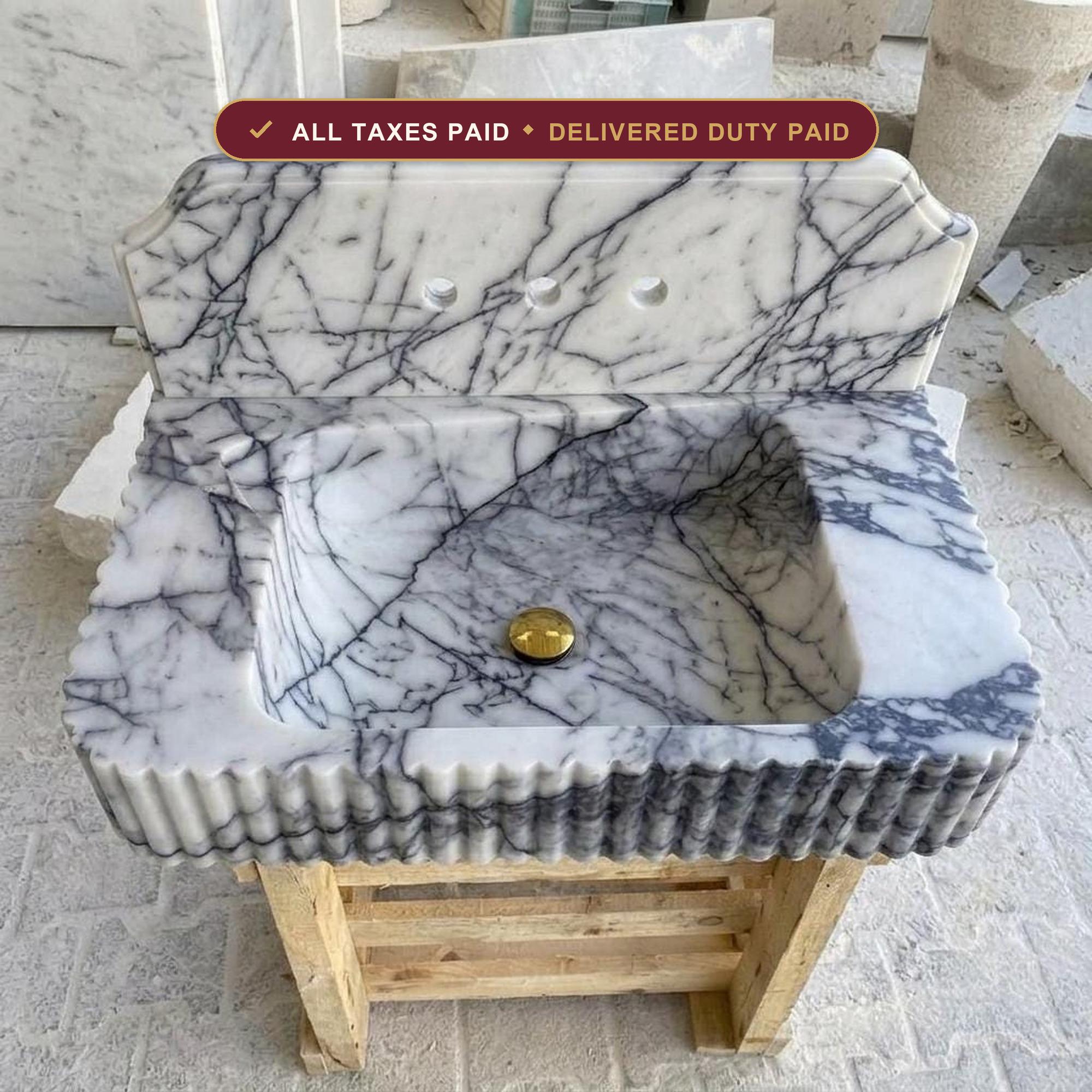 Handcarved Lilac marble floating vanity sink by Marblyart, custom made to order — photo 1 of 11
