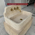 Handcarved beige travertine marble wall mounted sink by Marblyart, custom made to order — photo 1 of 11