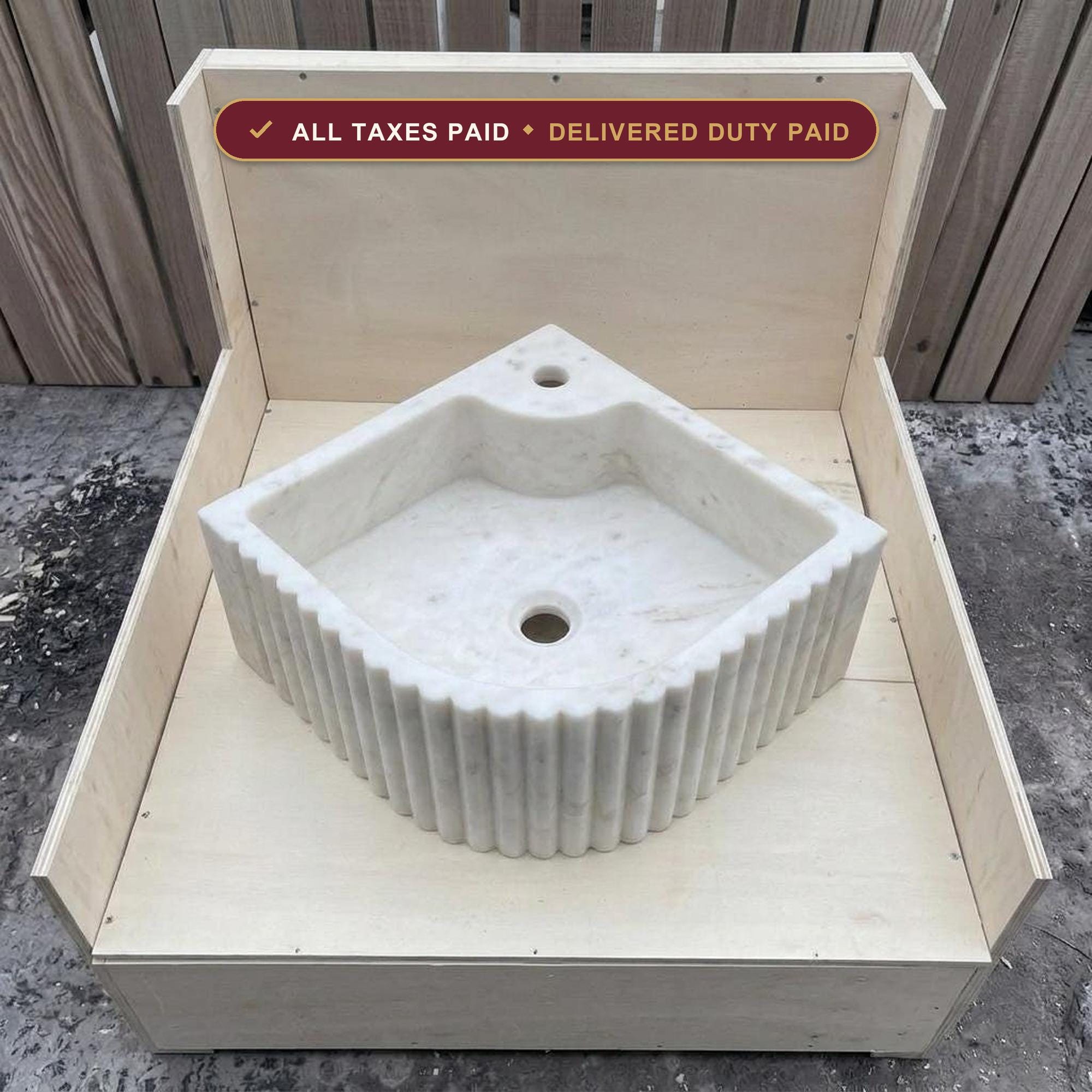 Handcarved Carrara marble fluted vessel sink by Marblyart, custom made to order — photo 1 of 13