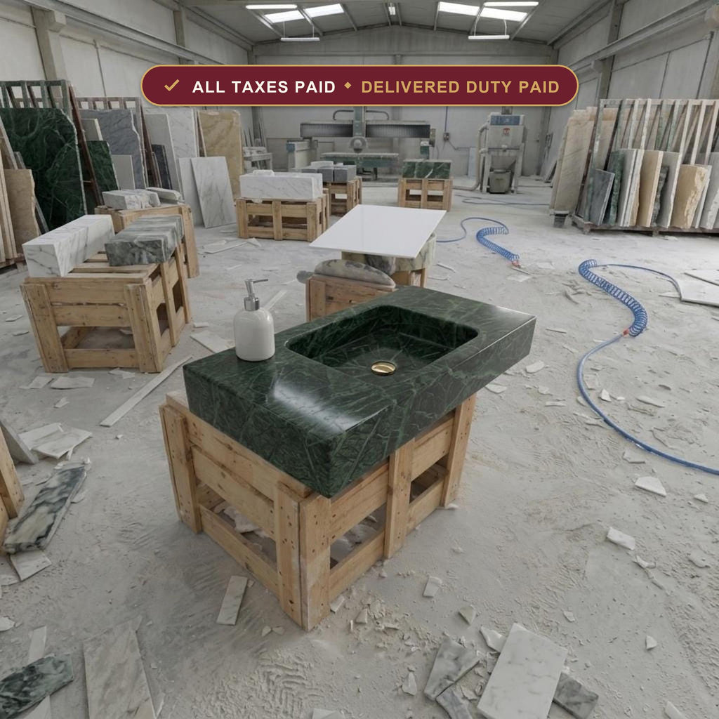 Handcarved Verde green marble wall mounted sink by Marblyart, custom made to order — photo 1 of 9