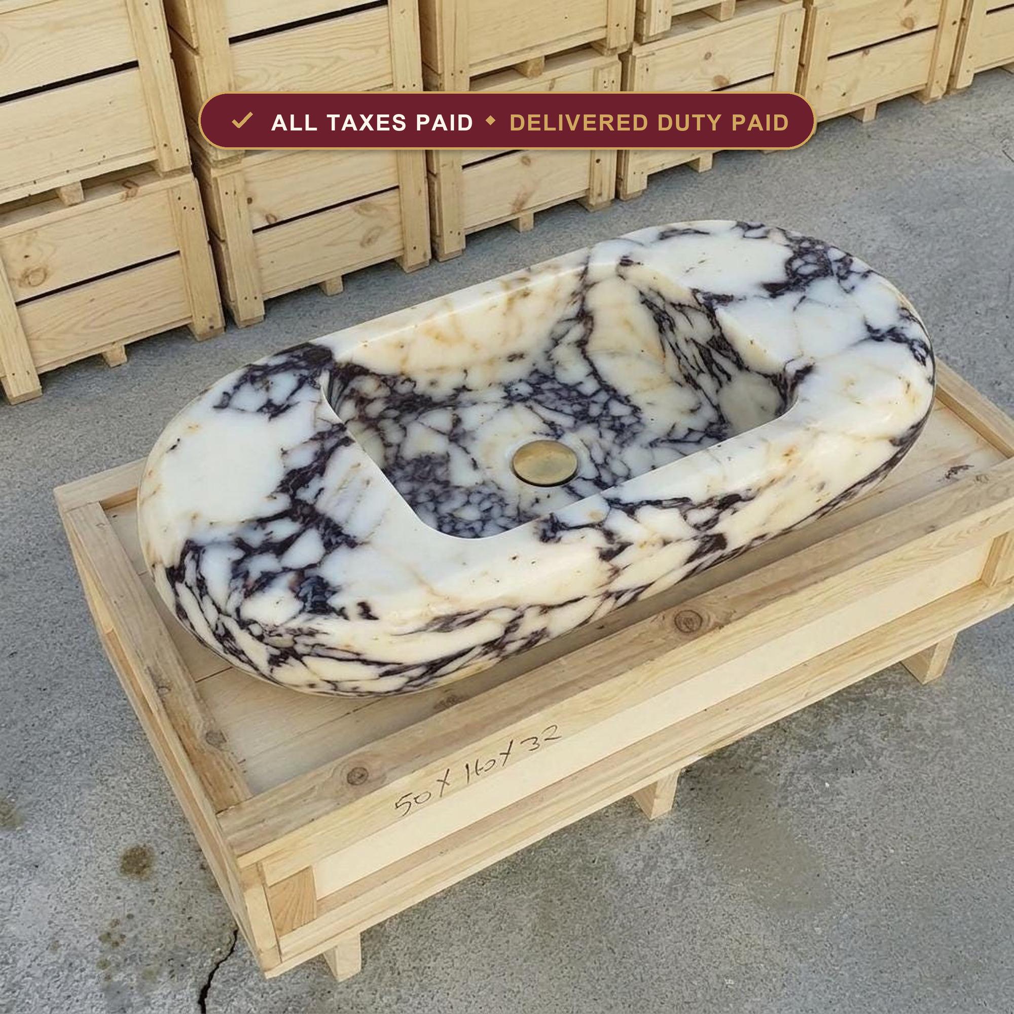 Handcarved Calacatta Viola marble wall mounted sink by Marblyart, custom made to order — photo 1 of 12