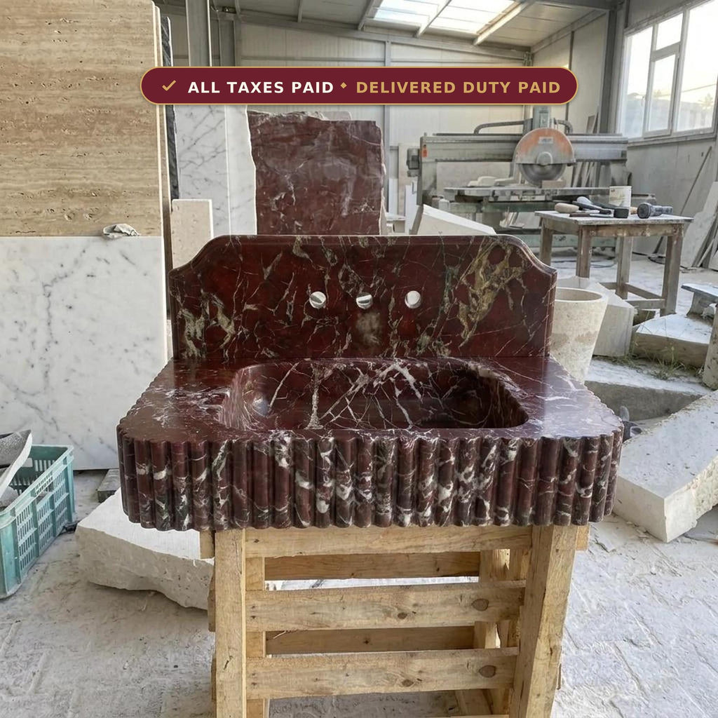 Rosso Levanto Marble wall mount sink — full wide shot (photo 17)