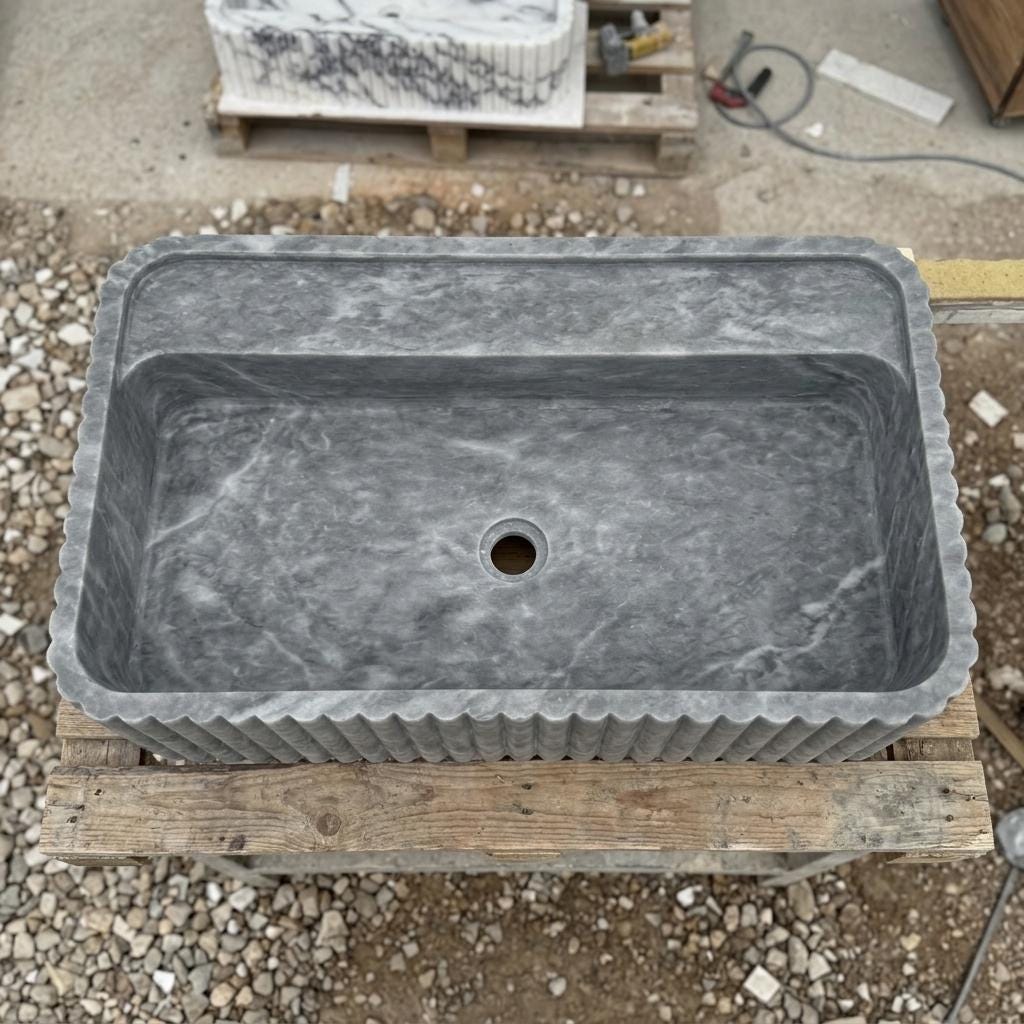 Thundra Gray Marble square vessel sink — top-down view (photo 4)