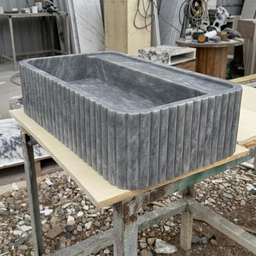 Thundra Gray Marble square vessel sink — low-angle view (photo 13)