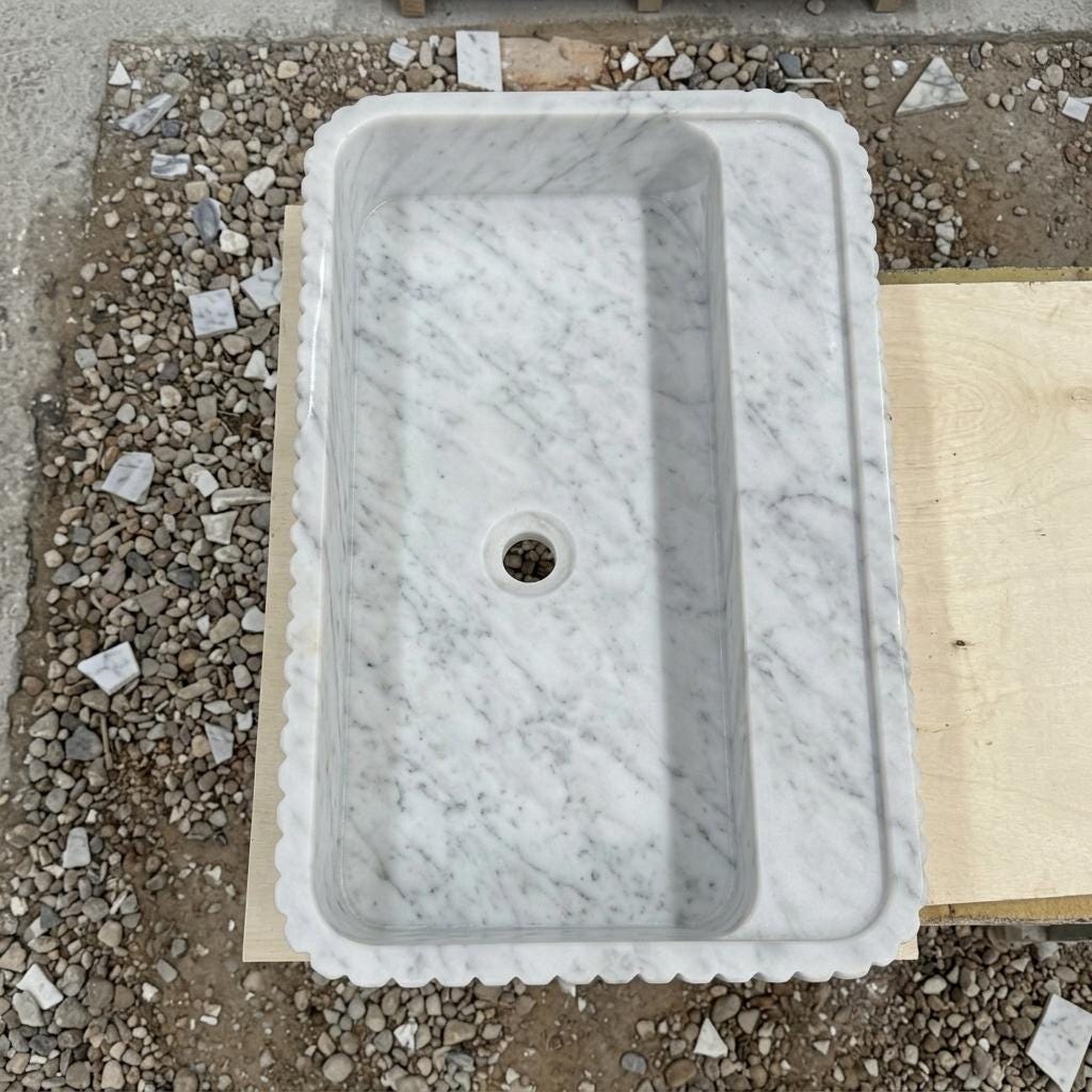 Carrara White Marble square vessel sink — top-down view (photo 5)